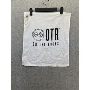 OTR On the Rocks Bar Towel White Graphic Logo Whit Gold metal ring 17.5"x16"